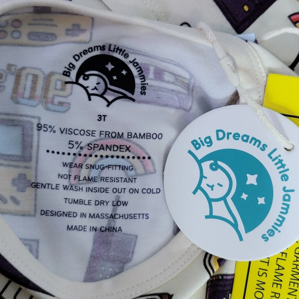 Big Dreams Little Jammies Bamboo 3T Kids 90s Retro Gaming Pajama Set Long Sleeve